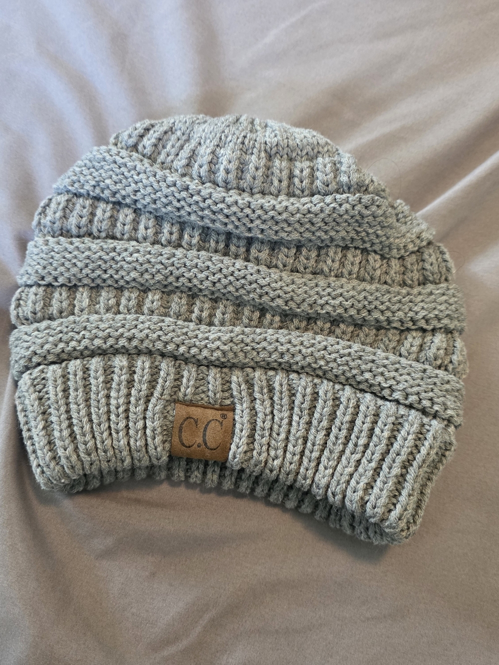 C.C Light Gray Cable Knit Beanie